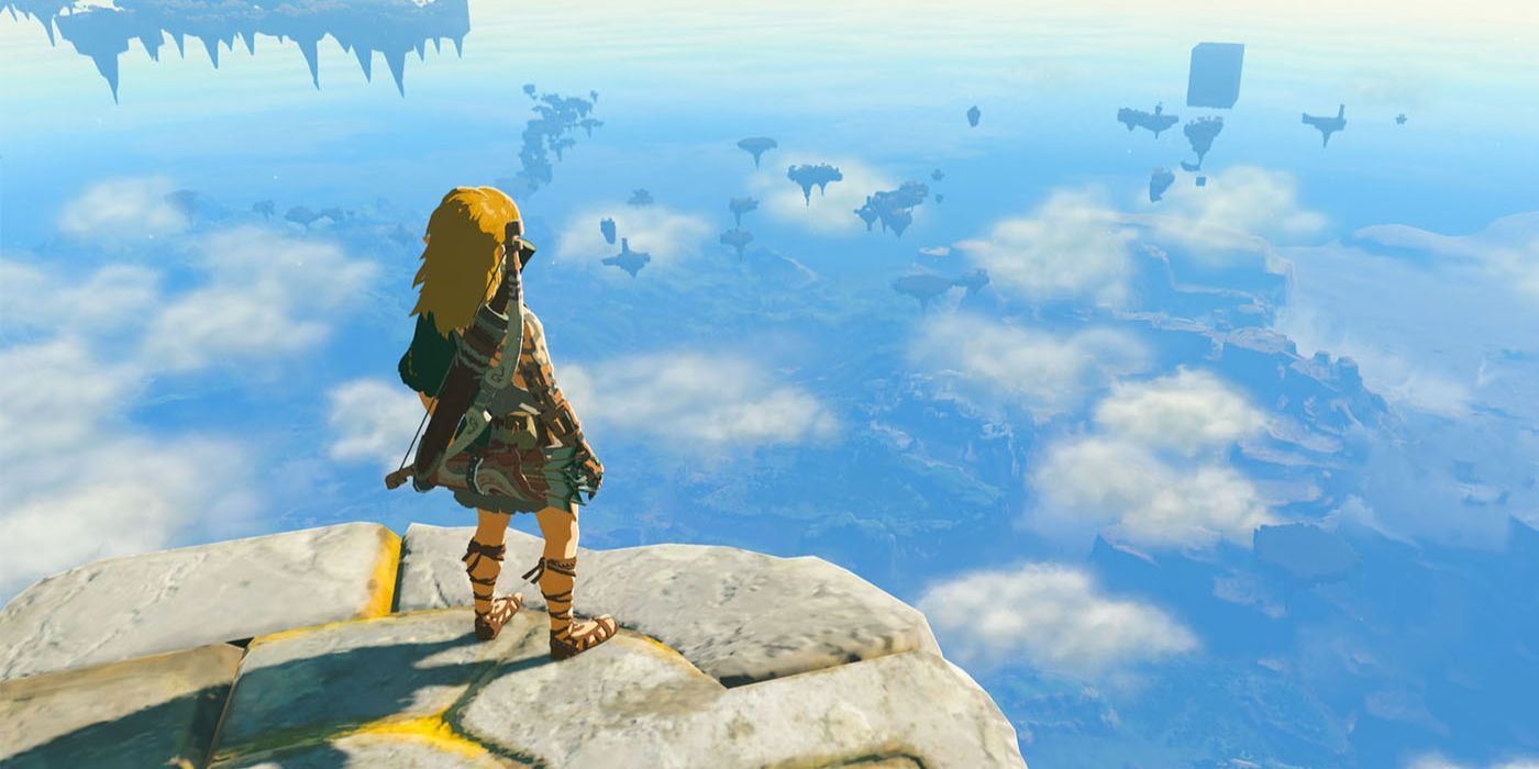 Link standing on a cliff in The Legend of Zelda