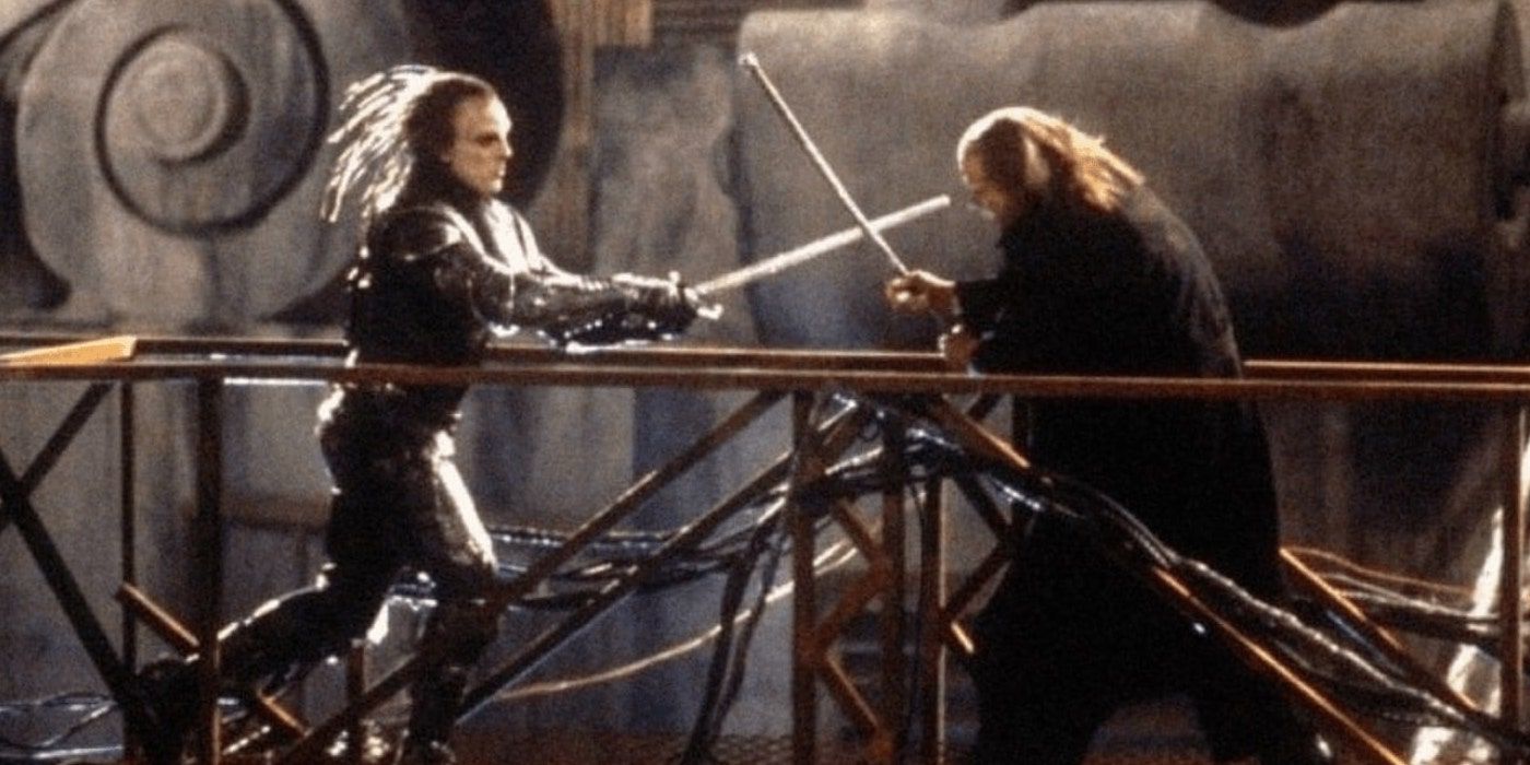 A climactic sword fight in Highlander II: The Quickening.