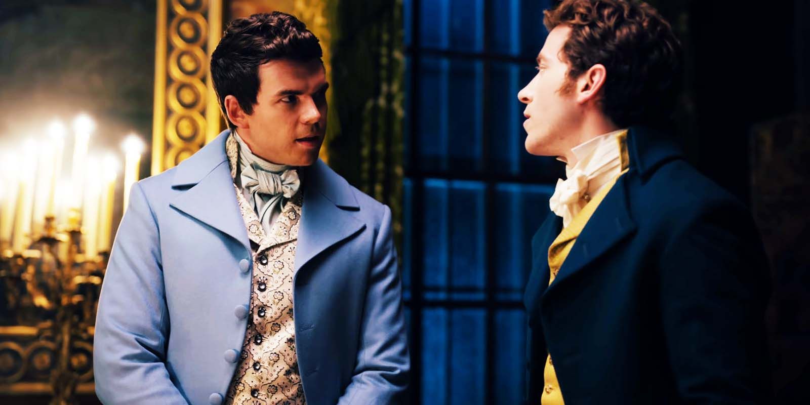 Luke Newton as Colin Bridgerton and Chris Fulton as Sir Phillip Crane in Bridgerton season 2 episode 4