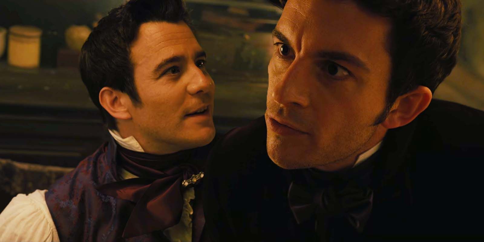 Luke Thompson as Benedict Bridgerton and Jonathan Bailey as Anthony Bridgerton in Bridgerton season 2