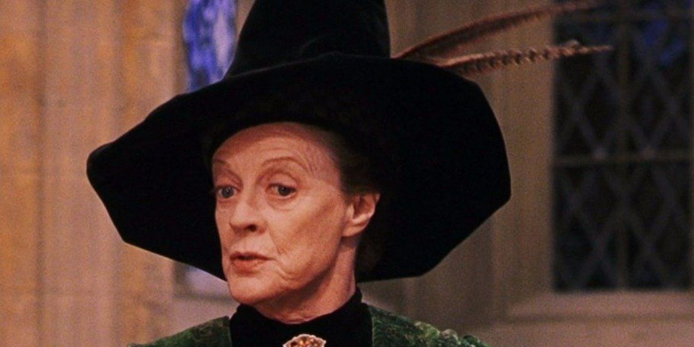 Maggie Smith as Professor McGonagall wearing a Black Hat in Harry Potter and the Sorcerer's Stone.