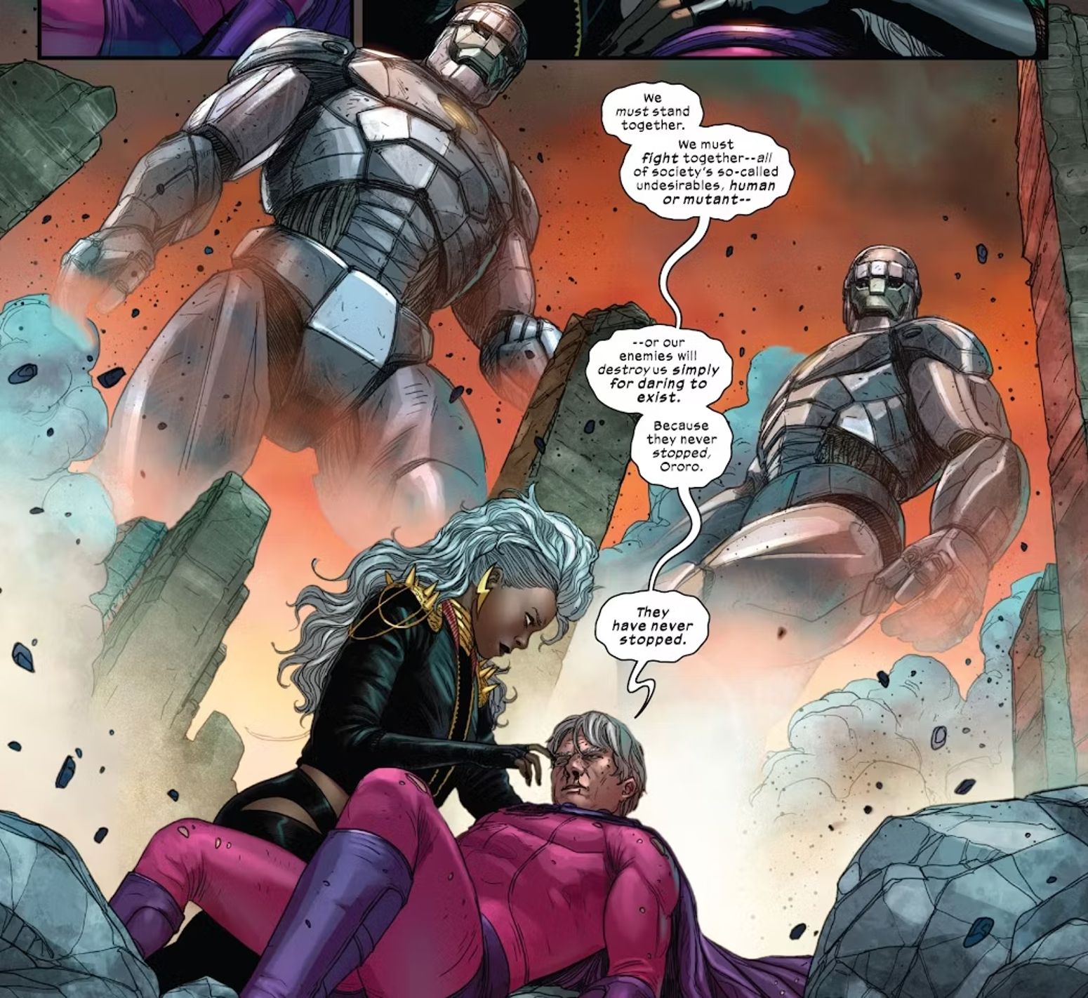 The death of Magneto, Storm holding him in his final moments