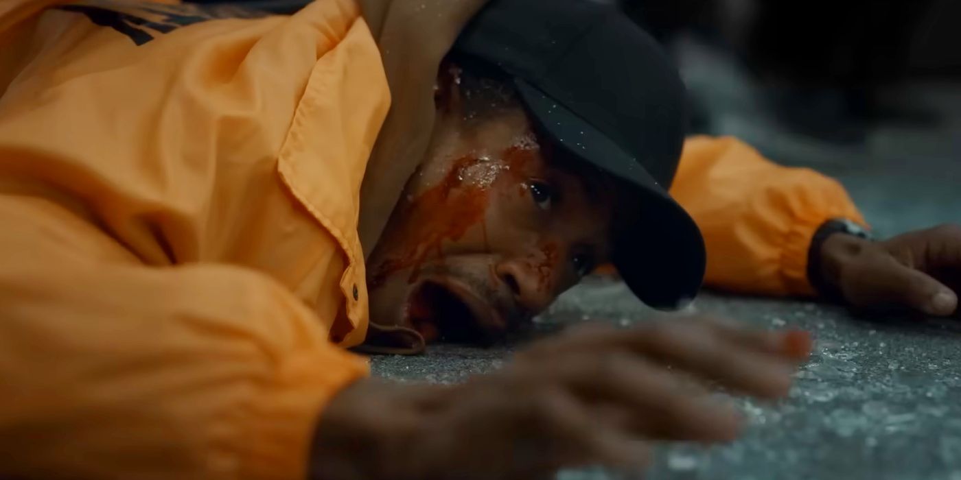 Man on the Floor with Blood on His Face During a Black Friday Stampede in Eli Roth&rsquo;s Thanksgiving