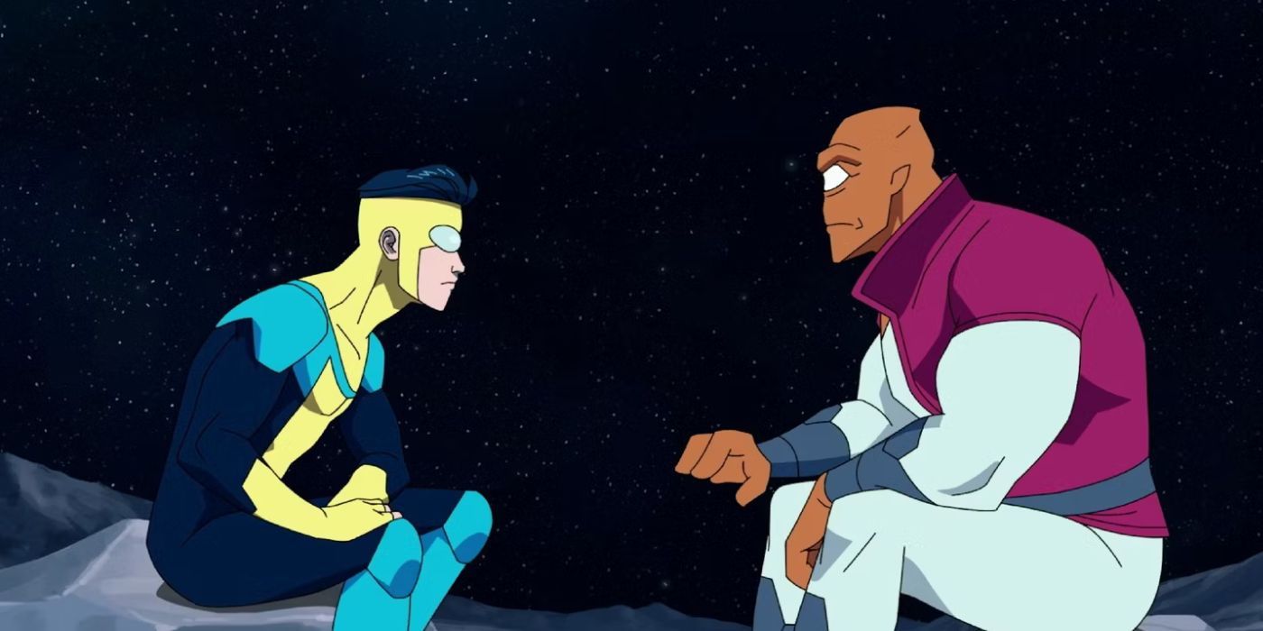 Mark Grayson and Allen the Alien chat in space during Invincible season 2