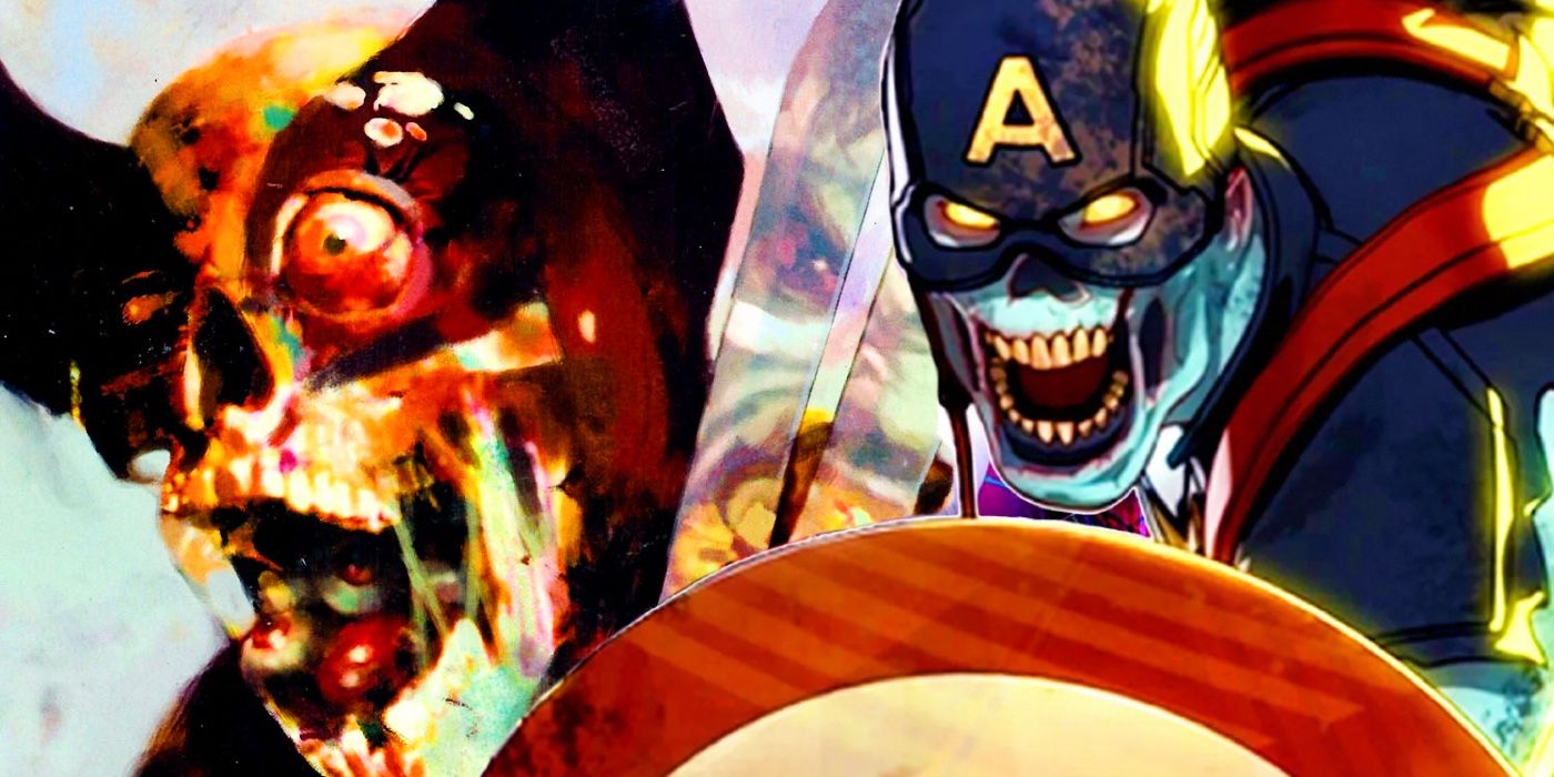 Zombie Wolverine snarling behind a zombie Captain America with shield