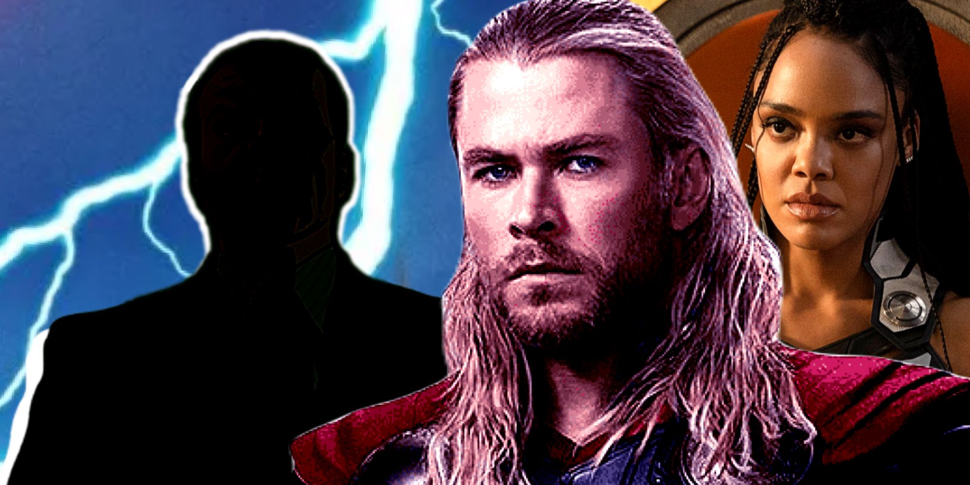 MCU Thor and Valkyrie with a Mysterious Marvel Villain Silhouette