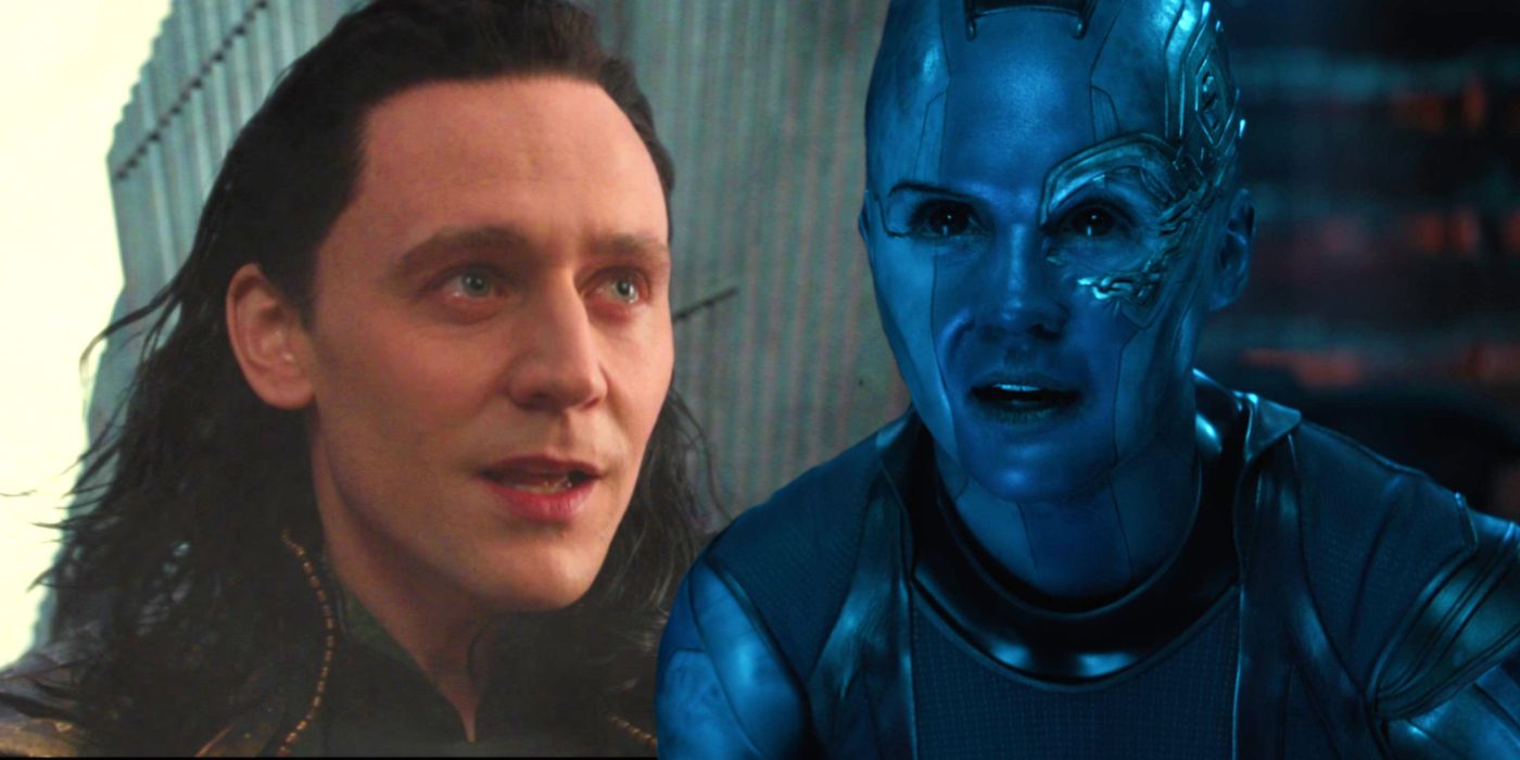 Tom Hiddleston as Loki in Thor: The Dark World and Karen Gillan as Nebula in Avengers: Endgame