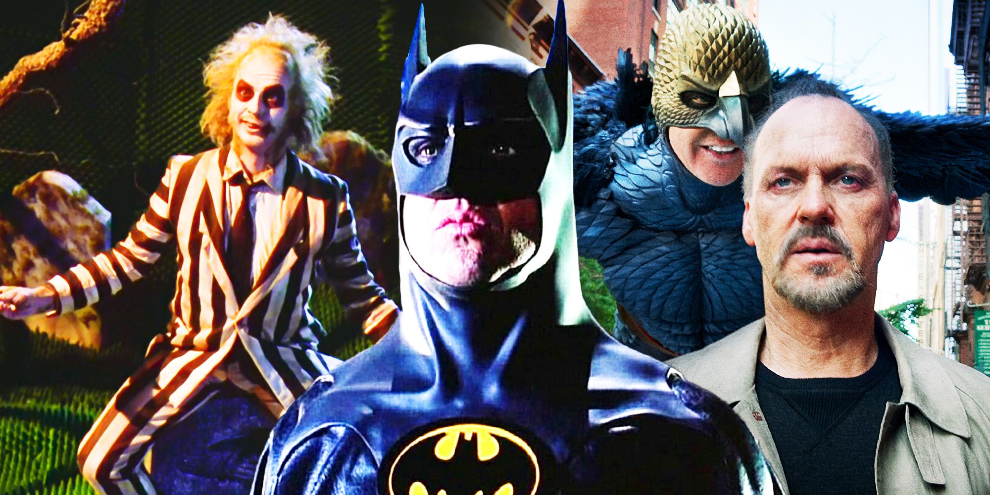 Michael Keaton in Beetlejuice, Batman (1989), and Birdman
