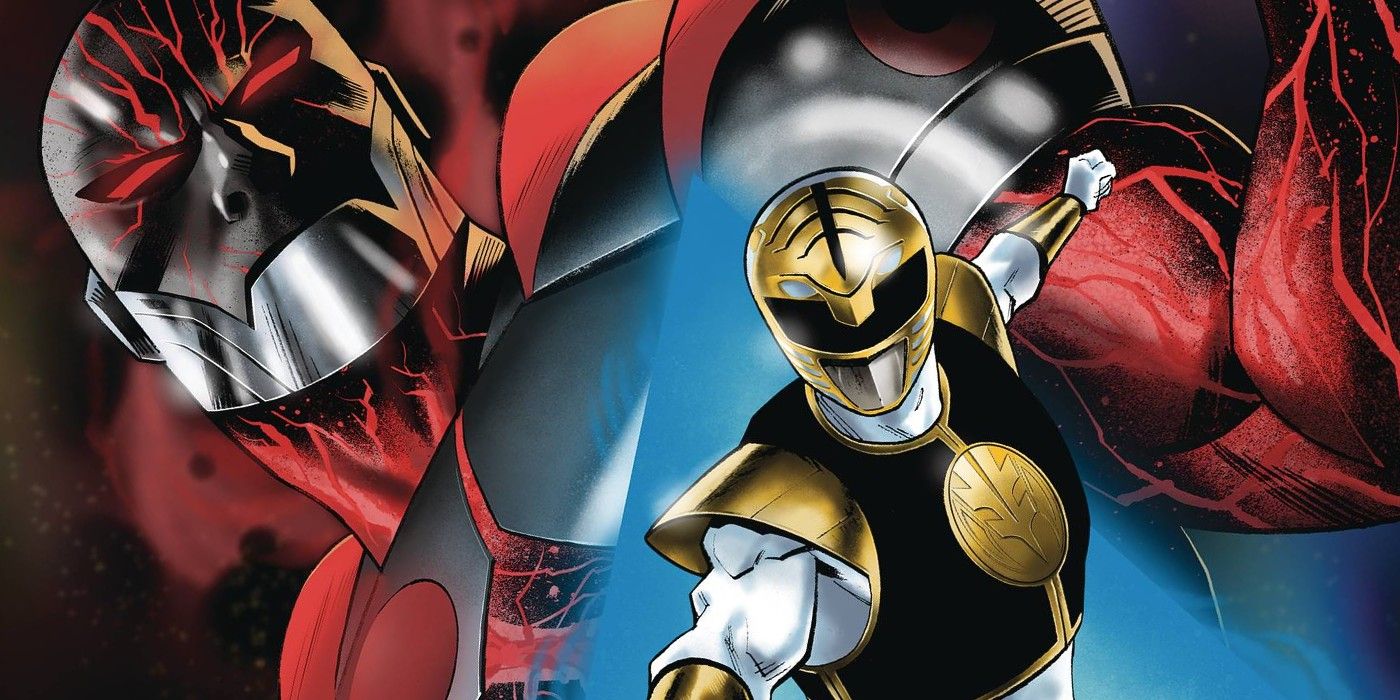 Featured Image: White Ranger (foreground) with villain Dark Specter looming in the background 