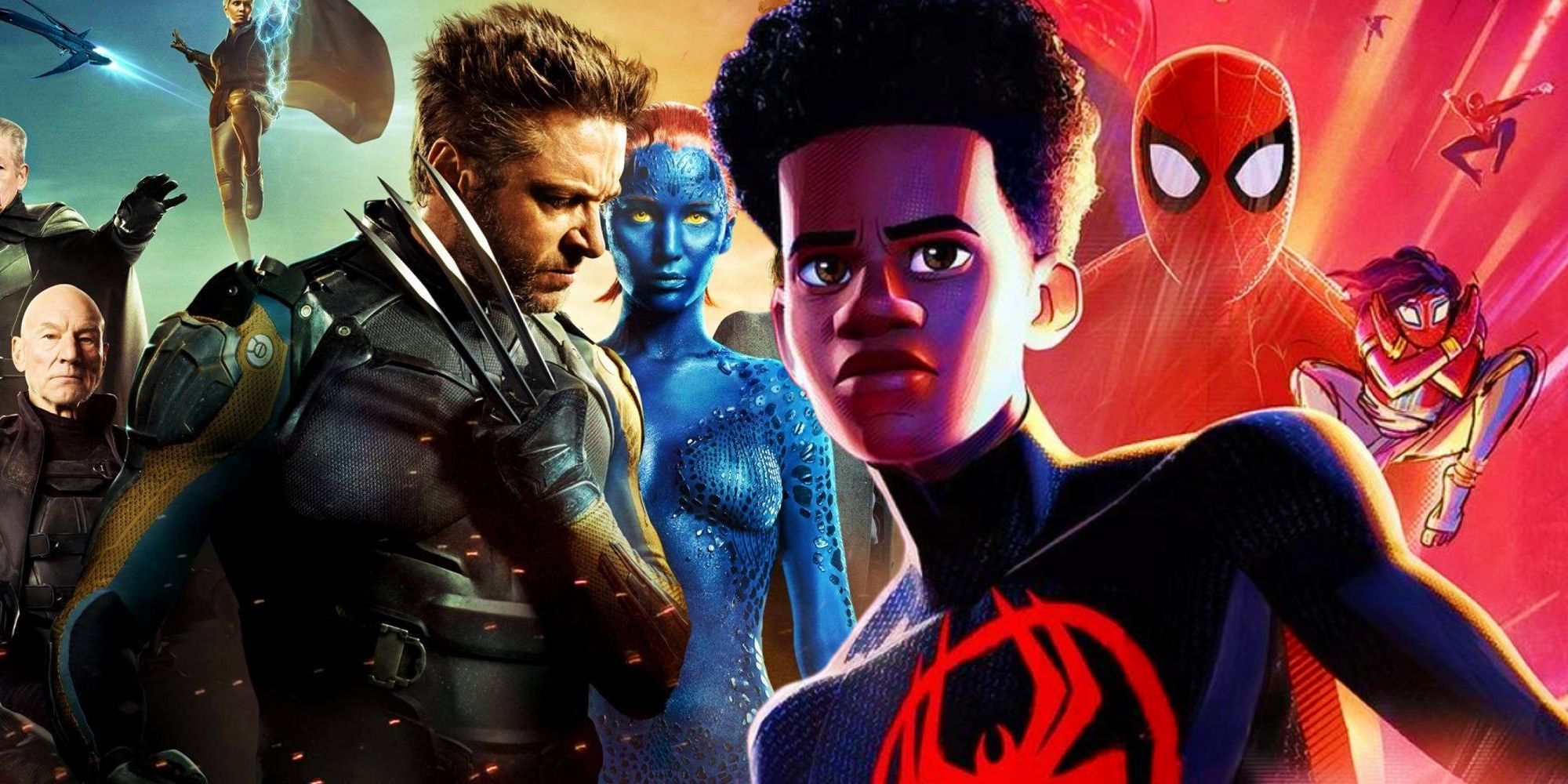Miles Morales in the poster for Spider-Man: Across the Spider-Verse and Hugh Jackman&rsquo;s Wolverine