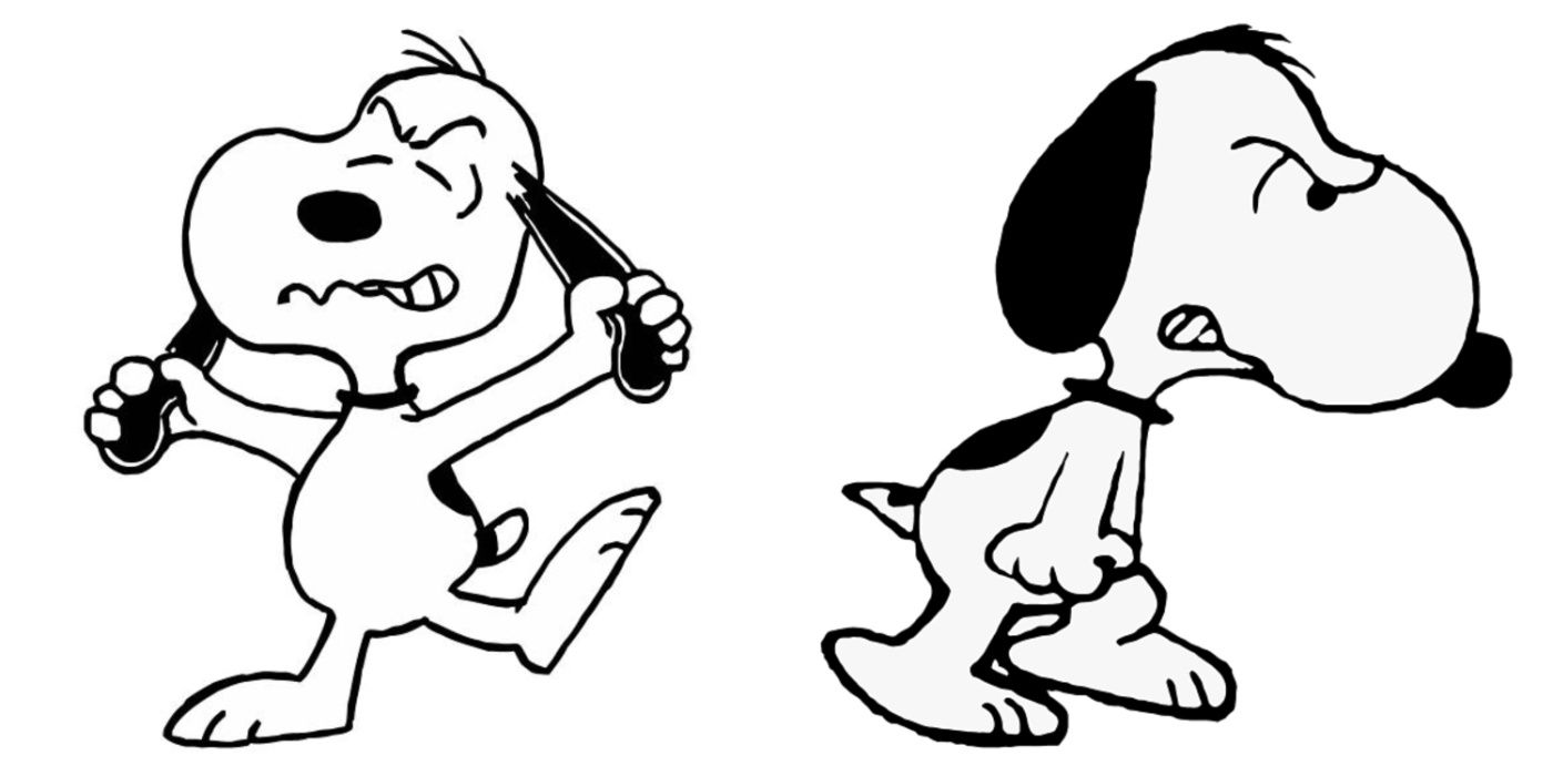 Side by side images of Snoopy mad from Peanuts.