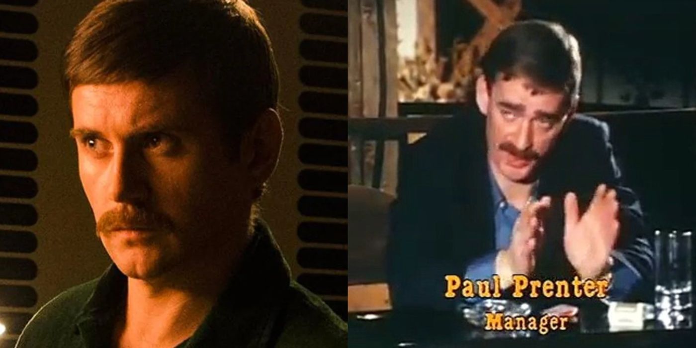 Split image of Allen Leech As Paul Prenter in Bohemian Rhapsody and Paul Prenter in real life