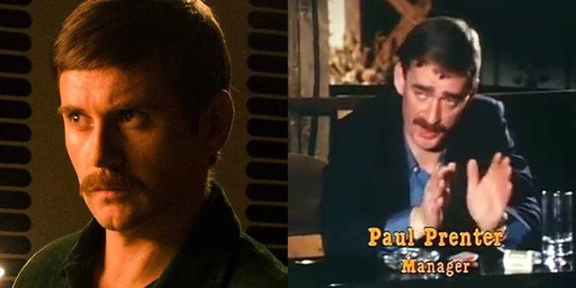 Split image of Allen Leech As Paul Prenter in Bohemian Rhapsody and Paul Prenter in real life