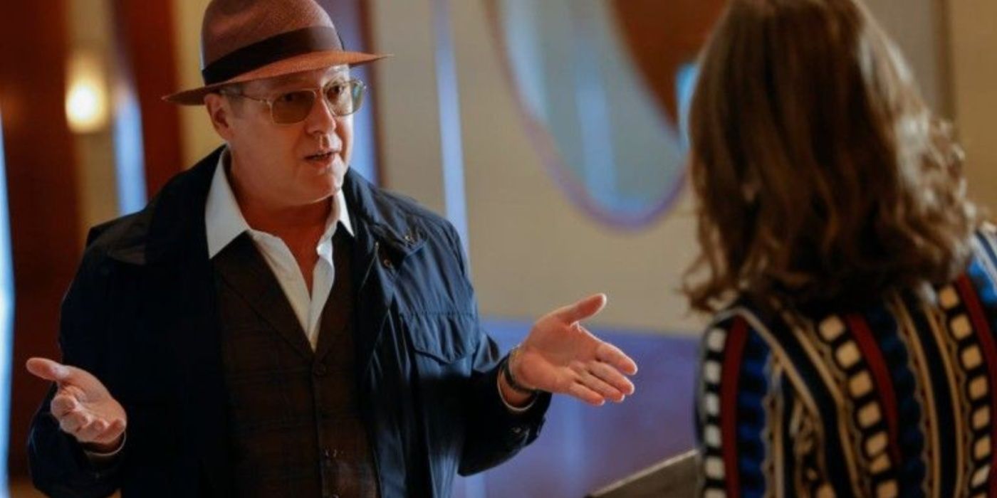 Red (James Spader) gesturing with his hands in The Blacklist