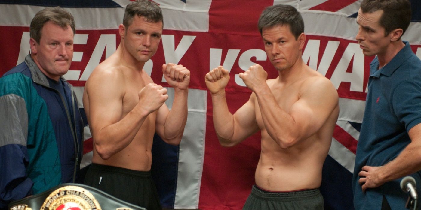 Dicky (Christian Bale) and Micky (Mark Wahlberg) at a weigh-in in The Fighter