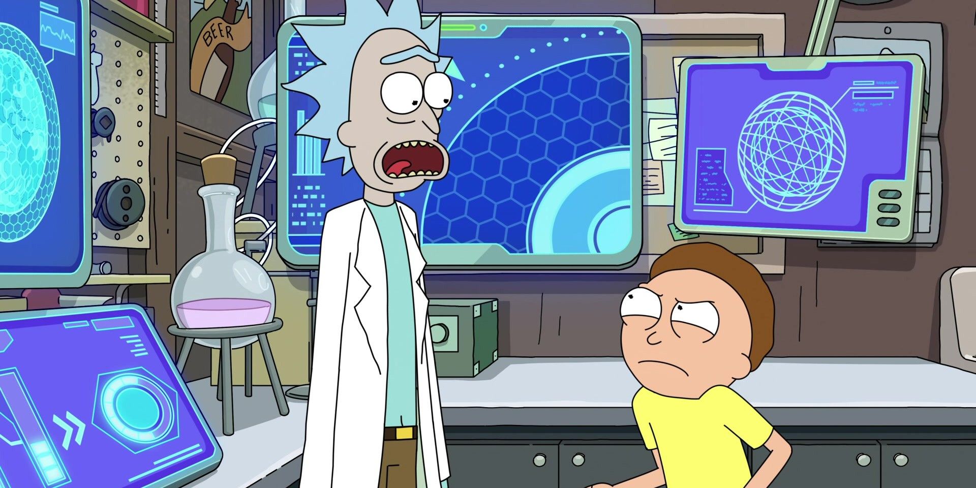 Morty está enojado con Rick mientras está en la guarida en Rick & Morty temporada 7