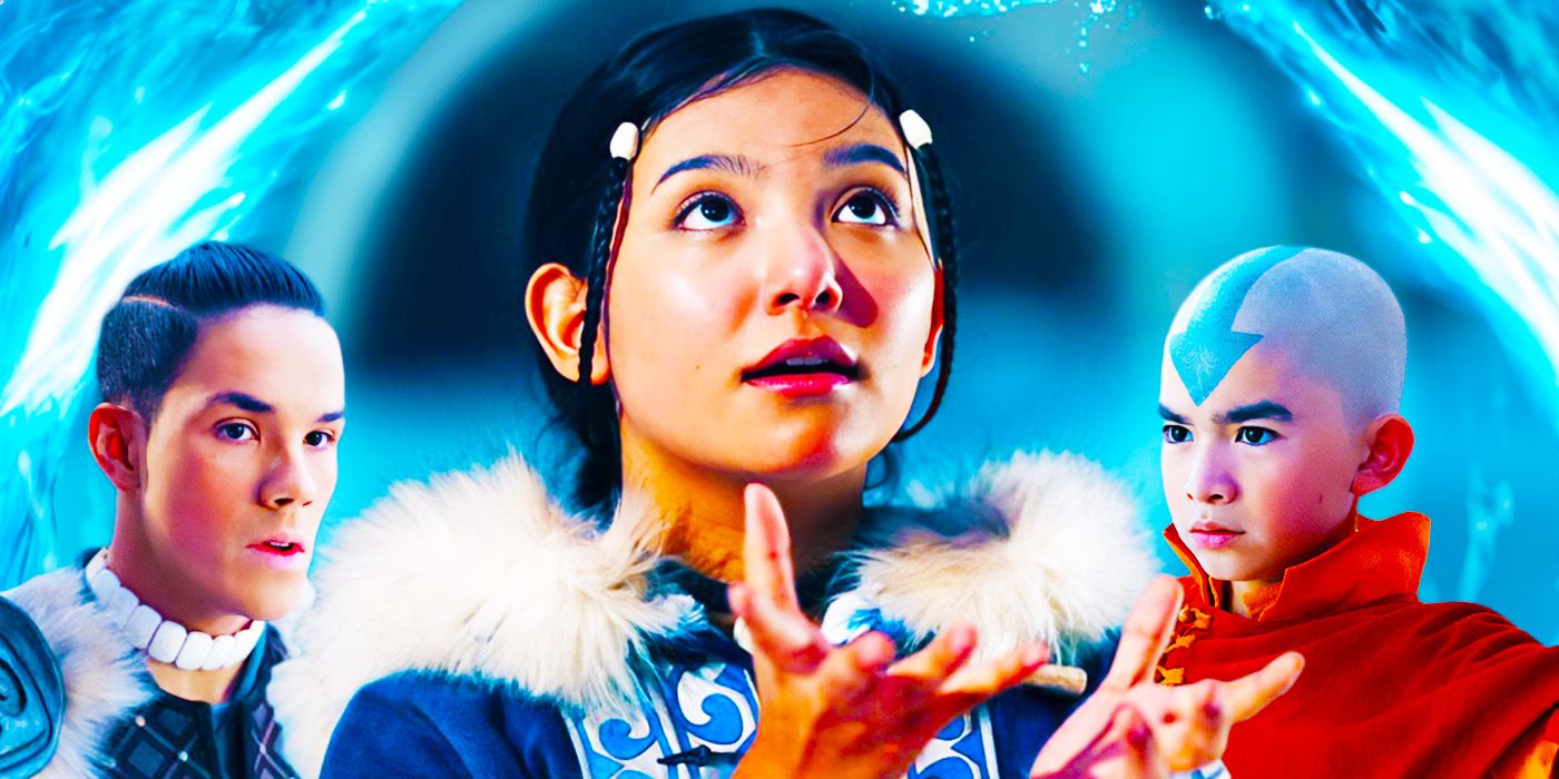 Aang Sokka And Katara And Live Action Momo Ride Appa In Netflixs Avatar Last Airbender Poster 