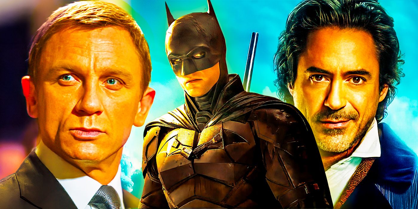 Daniel Craig as James Bond, Robert Downey Junior as Sherlock Holmes, and Robert Pattinson as Batman