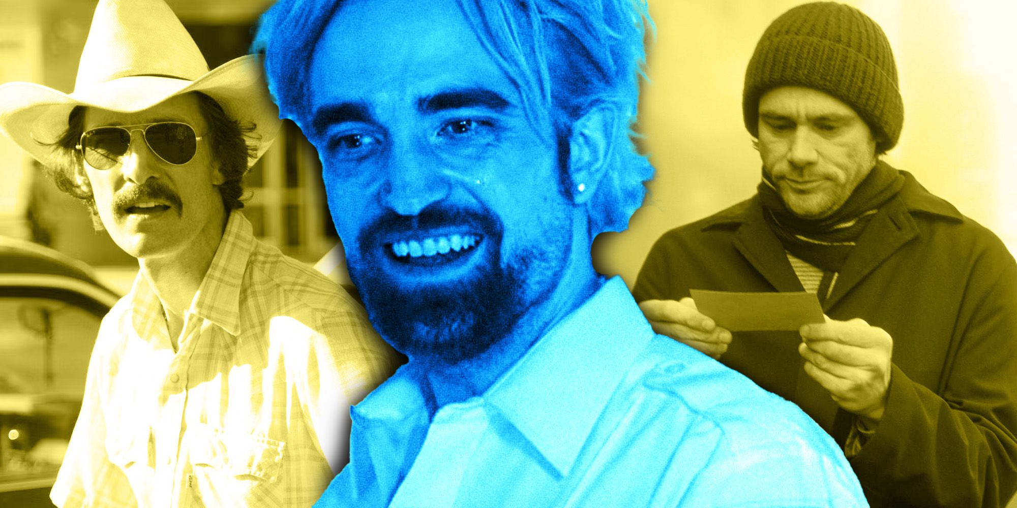 Robert Pattinson In Good Time, Matthew McConaughey in Dallas Buyers Club, and Jim Carrey In Eternal Sunshine Of The Spotless Mind