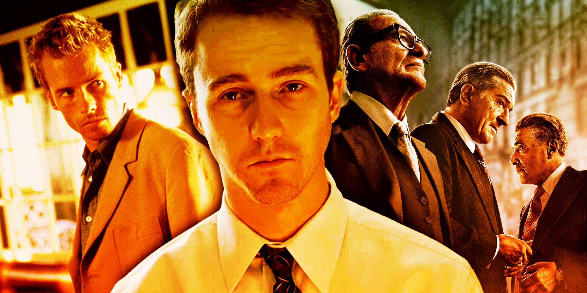 A custom image featuring characters from Fight Club, Memento, and The Irishman