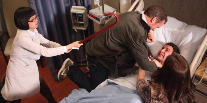 House Choking a Patient and Park Hitting Him with a Cane in House, M.D. "Holding On"