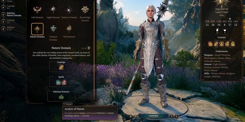 Nature Domain Character Screen in Baldur's Gate 3