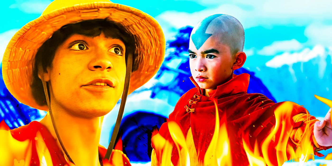 Collage of Iñaki Godoy as Monkey D. Luffy in One Piece and Gordon Cormier as Avatar Aang in Avatar: The Last Airbender