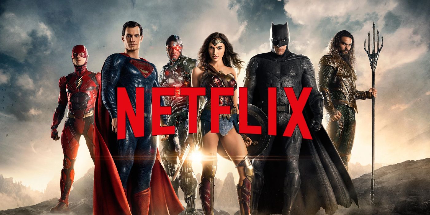 Netflix's logo pasted over the Justice League from the DC Extended Universe