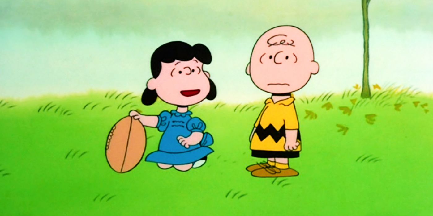 Lucy holds football for Charlie Brown in A Charlie Brown Thanksgiving