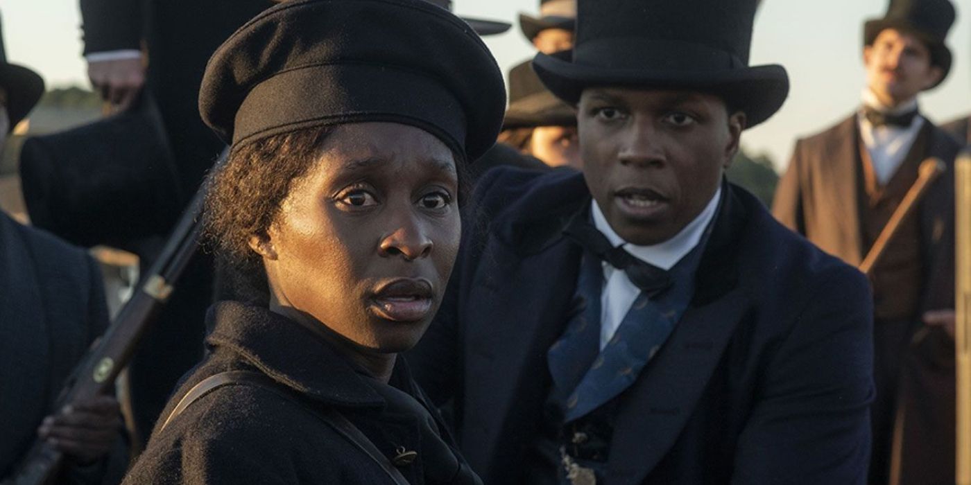 Cynthia Erivo as Harriet Tubman and Leslie Odom Jr. as William Still in Harriet 