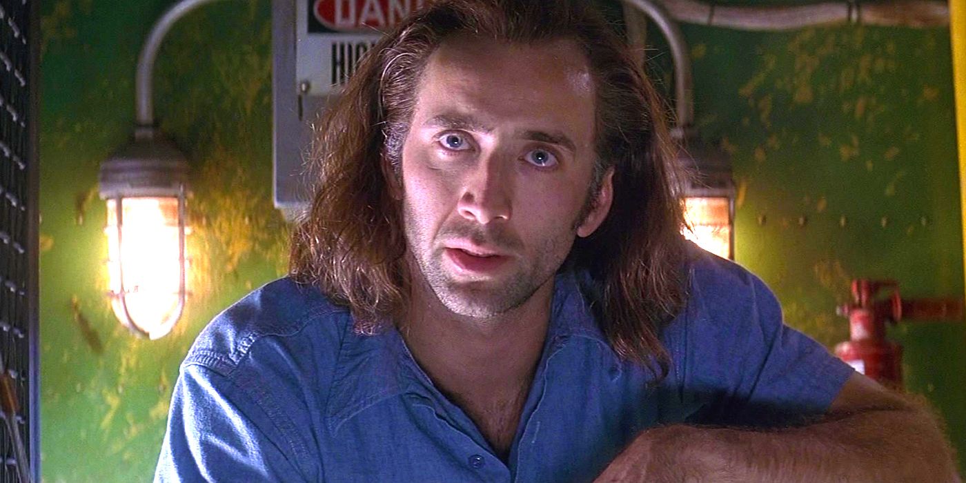 Cameron Poe (Nicolas Cage) talking to someone on the plane in Con Air
