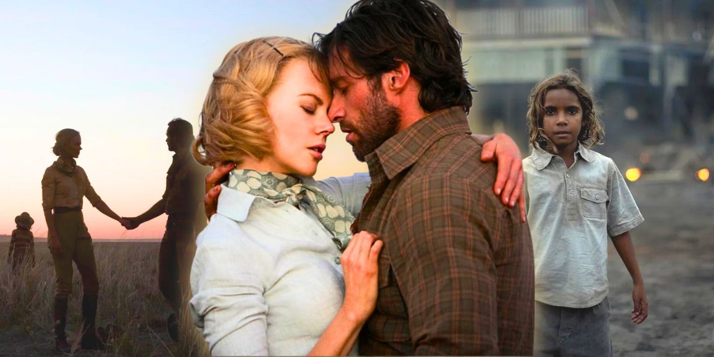Nicole Kidman as Lady Ashley and Hugh Jackman as Drover embrace in Faraway Downs