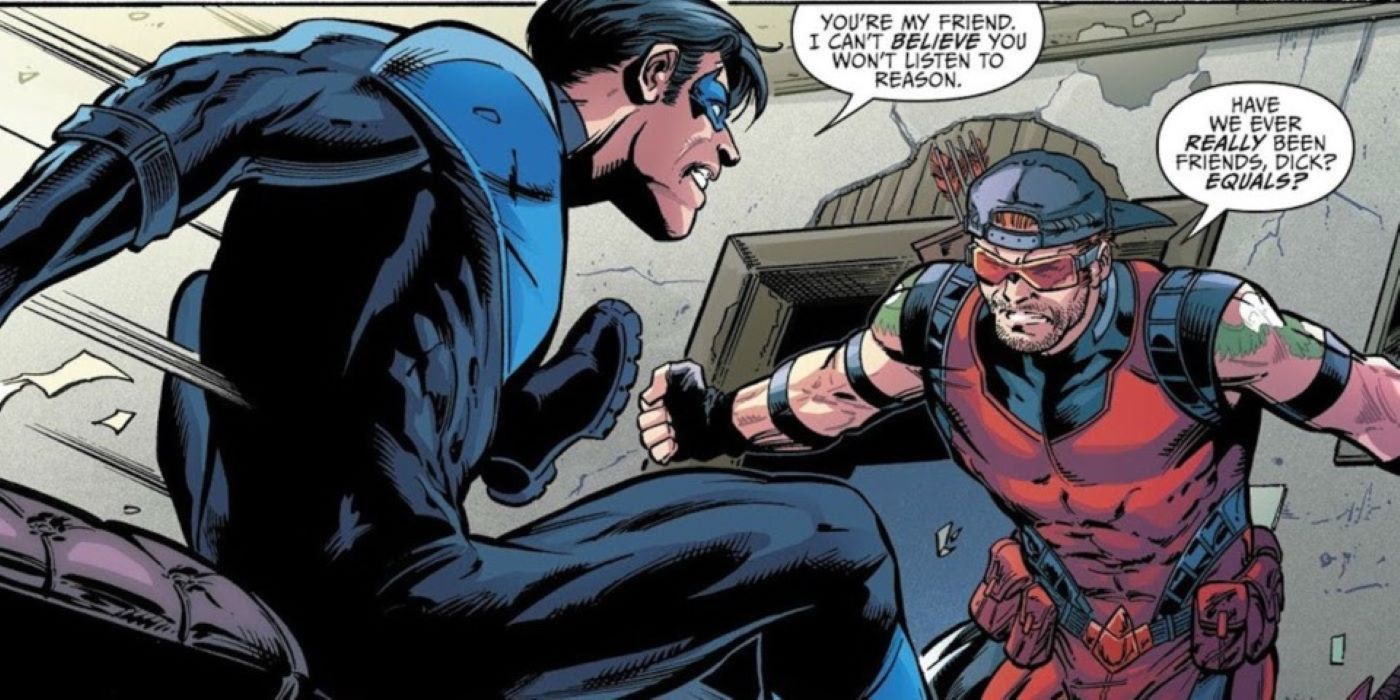 Nightwing and Arsenal have a confrontation in DC comics