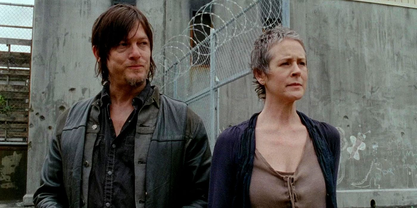Norman Reedus as Daryl and Melissa McBride as Carol in The Walking Dead Season 4