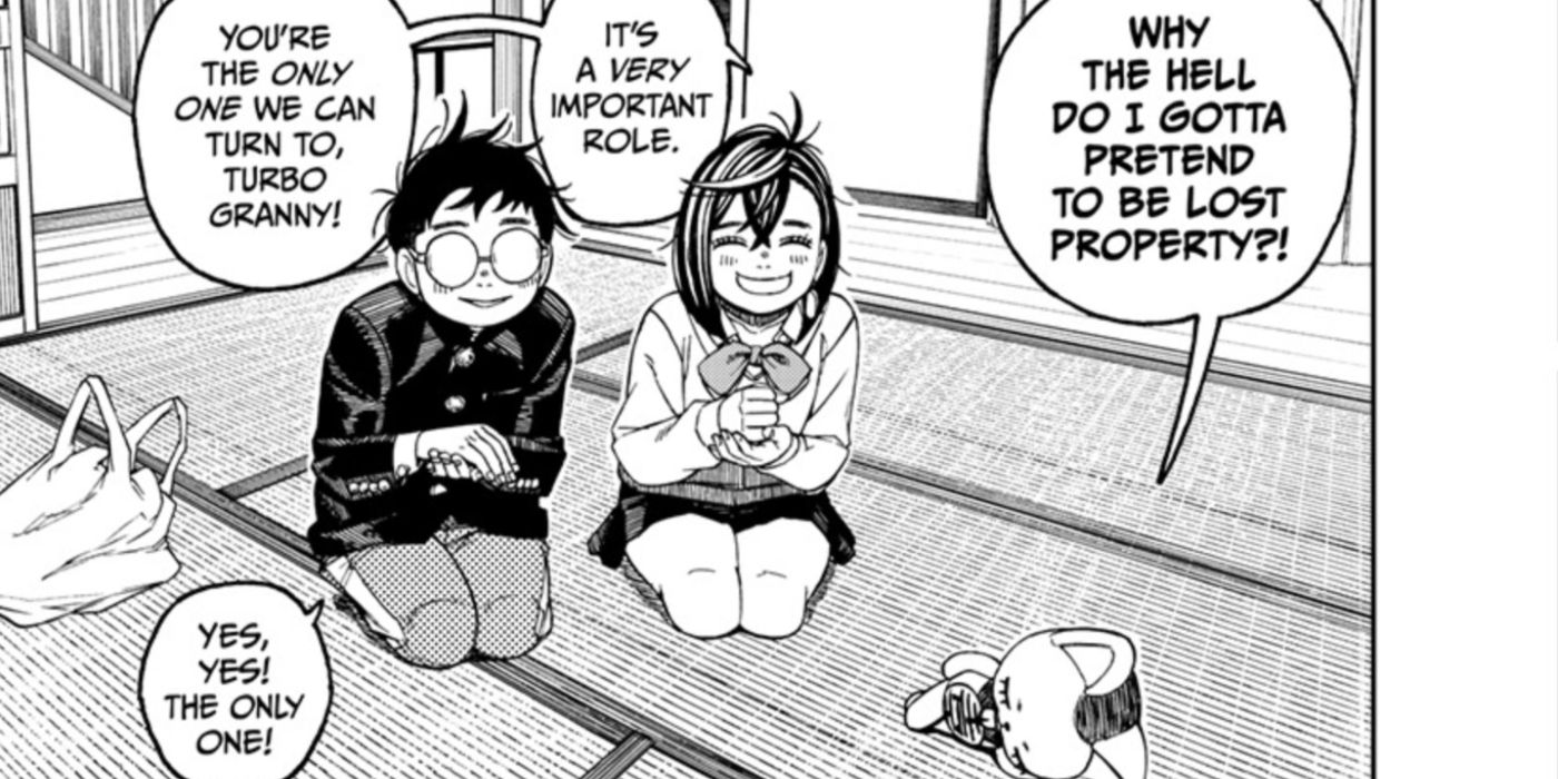 Okarun and Miss Ayase try to convince Turbo Granny