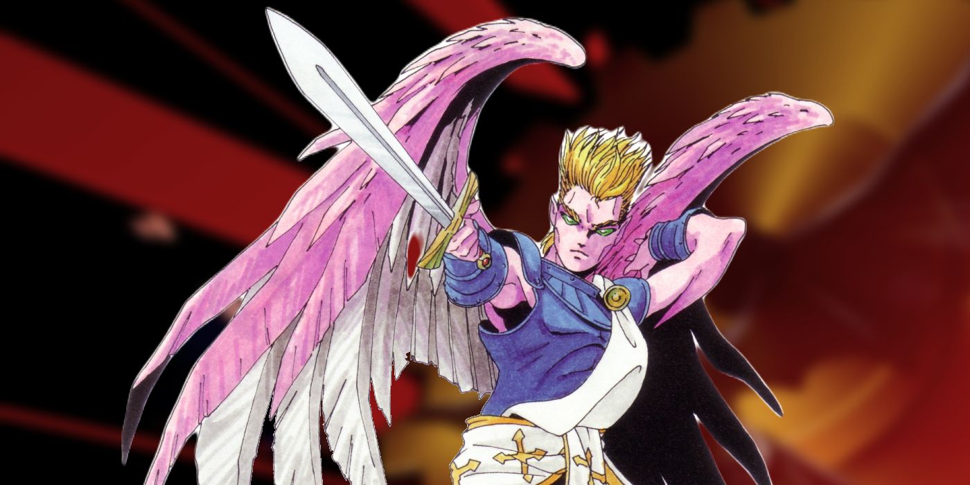 Raphael, a spiky-haired angel with a sword, in art from Persona 5 Tactica.