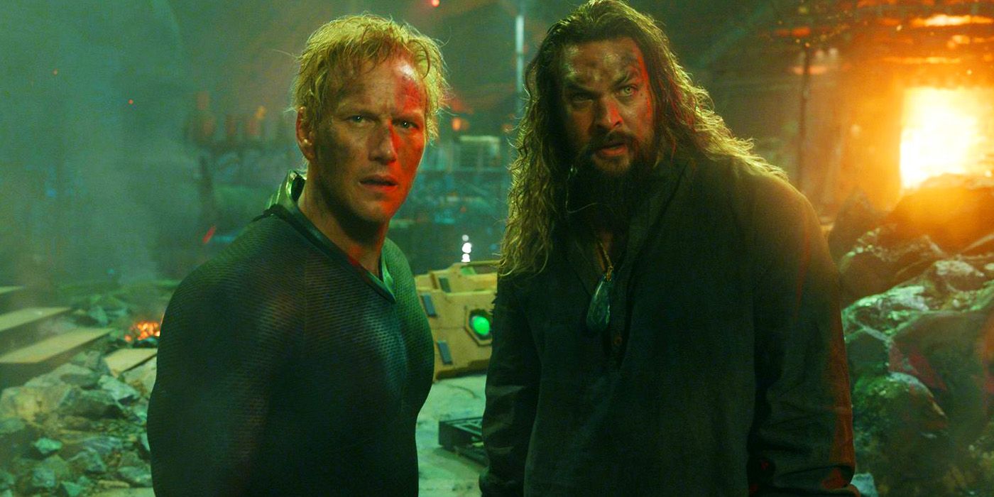 Patrick Wilson's Orm and Jason Momoa's Aquaman in rubble in Aquaman and the Lost Kingdom