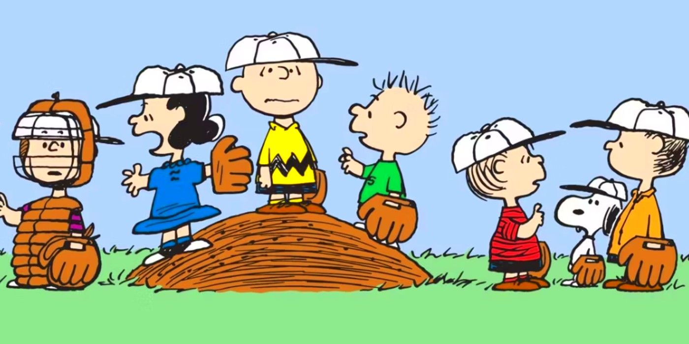 peanuts charlie brown standing on a pitchers mound