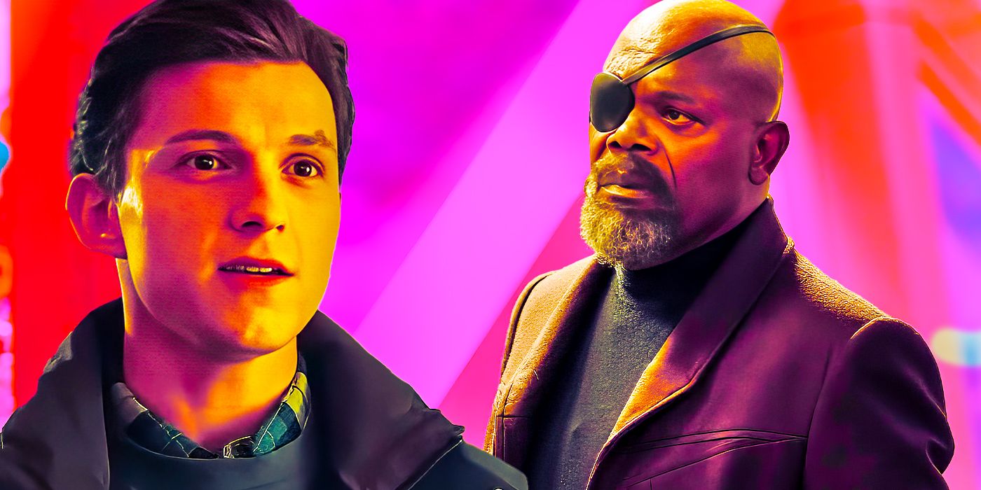 Peter Parker looking hopeful and Nick Fury looking annoyed