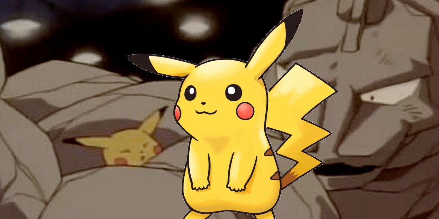 Pikachu overlay with onix battle in background