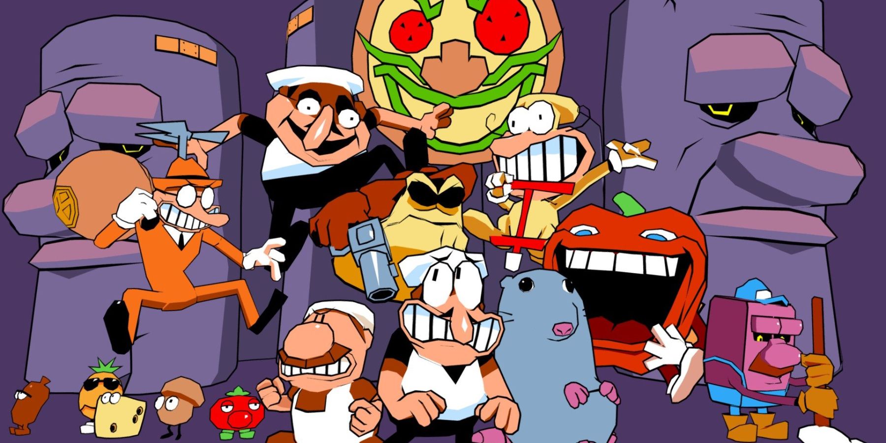 A collage of the cast and bosses of Pizza Tower.