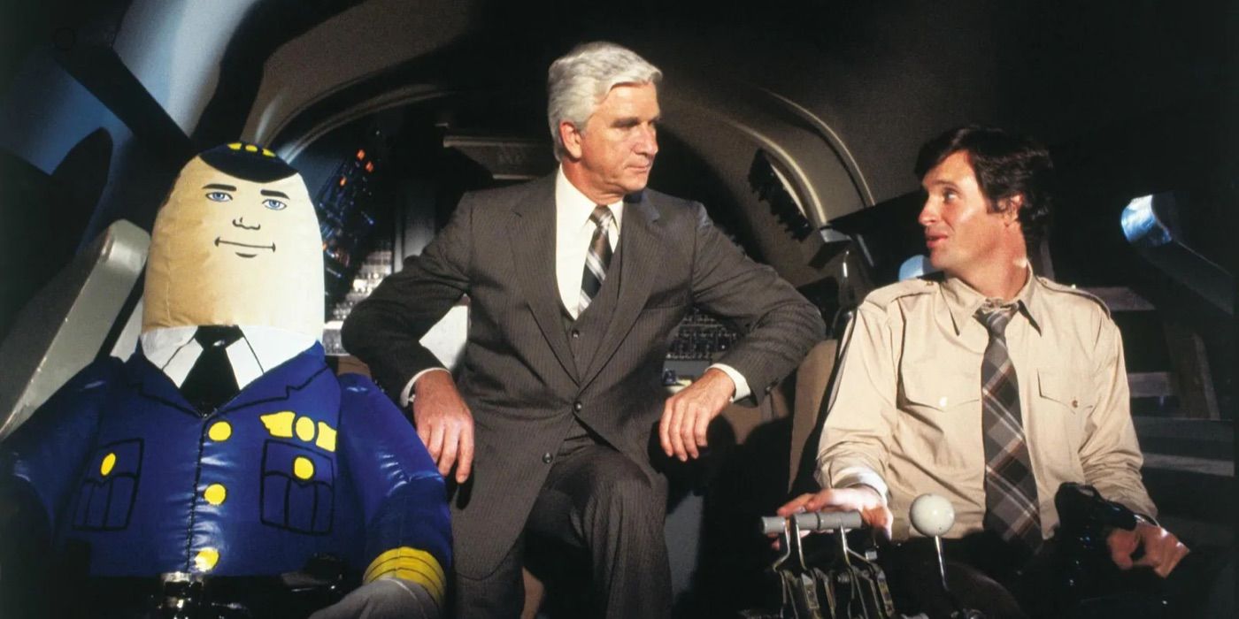 Leslie Nielsen and Robert Hays with the autopilot in Airplane!