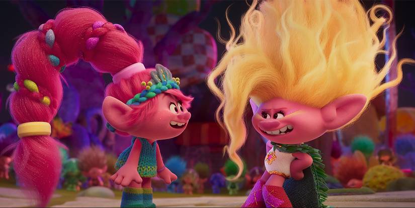 Poppy taking to Viva talking to one another in Trolls Band Together.