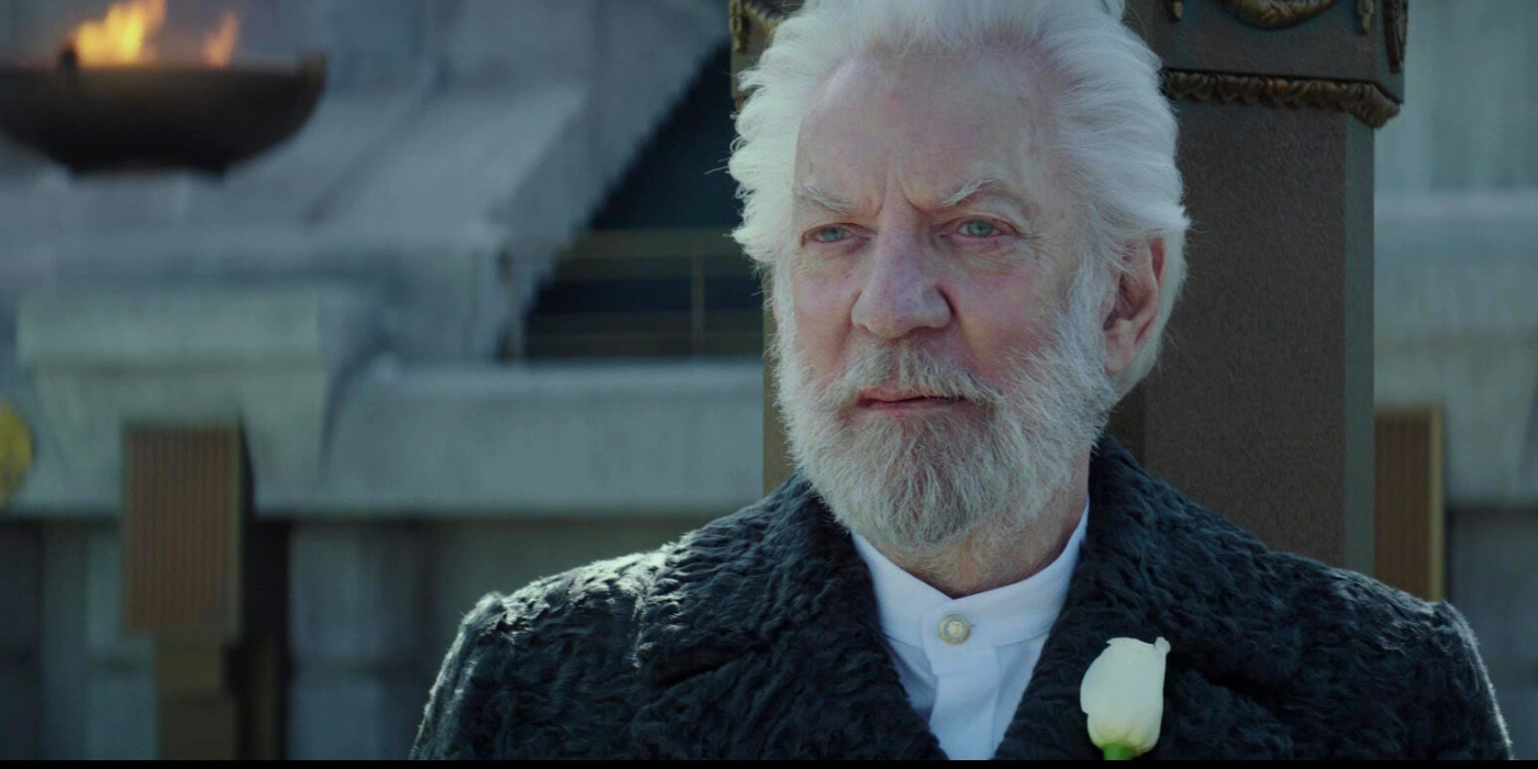 Donald Sutherland's President Coriolanus Snow at his execution in The Hunger Games: Mockingjay Part 2