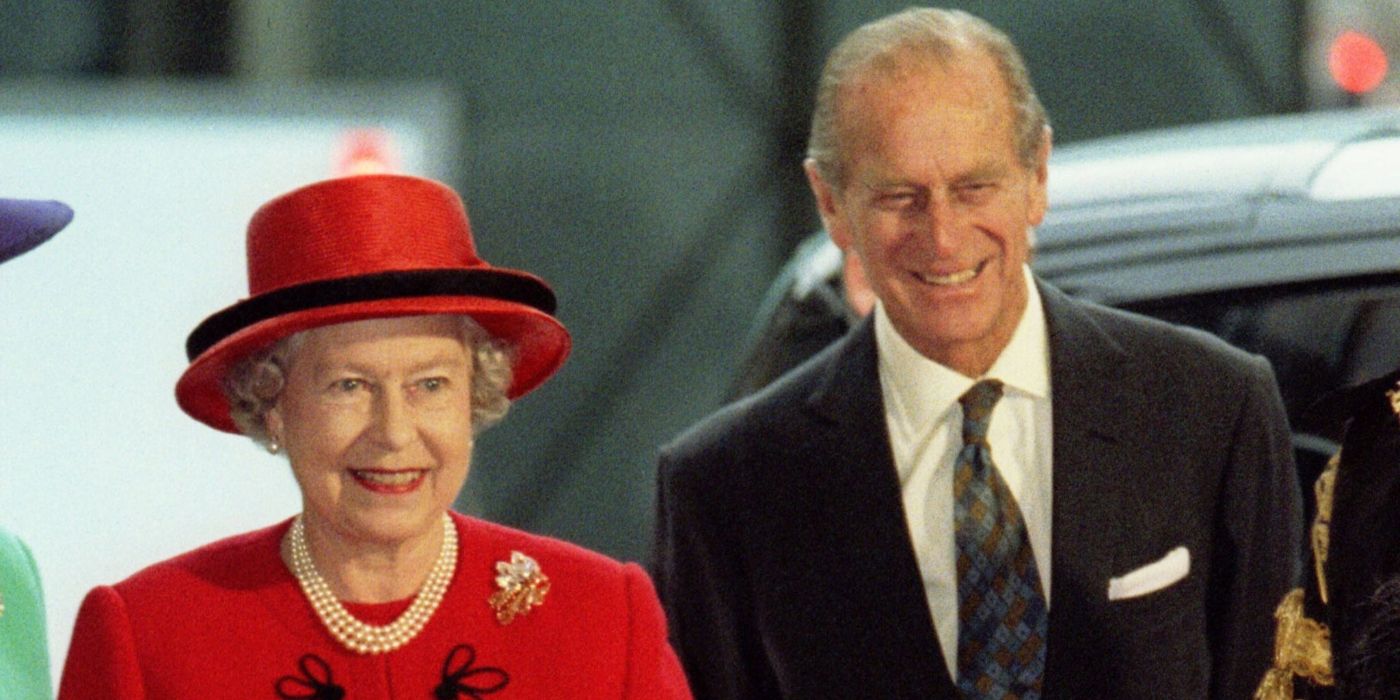 Queen Elizabeth II and Prince Philip celebrating their golden wedding anniversary in 1997