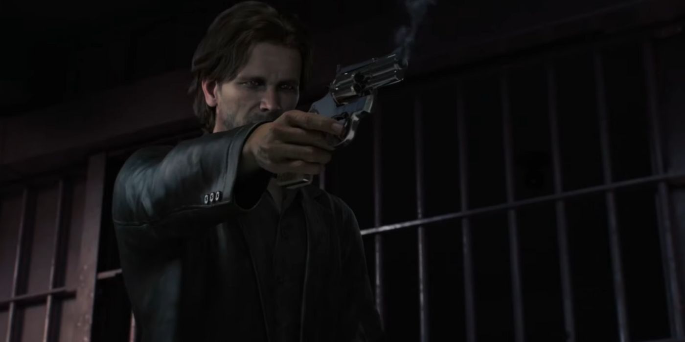 Dylan Blake holding a smoking gun in Resident Evil: Death Island 