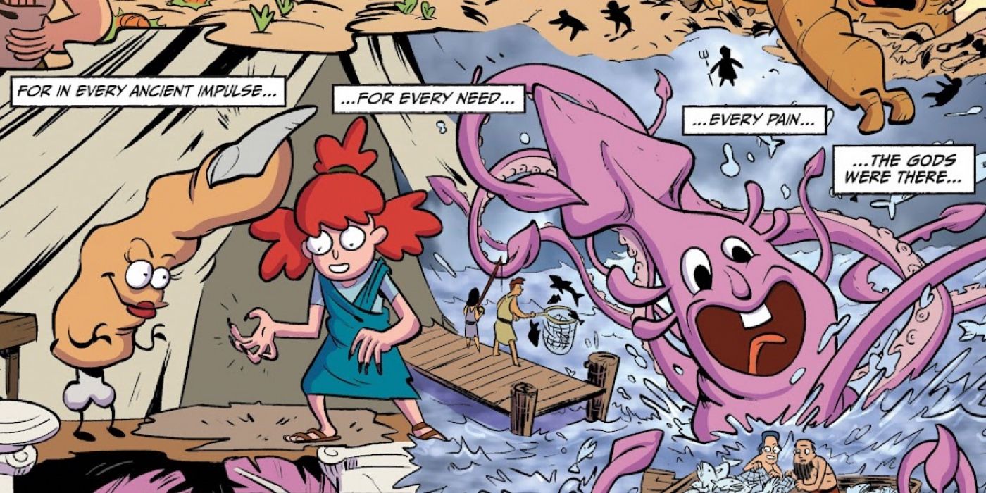 Rick and Morty nail and squid god showing off in front of humans