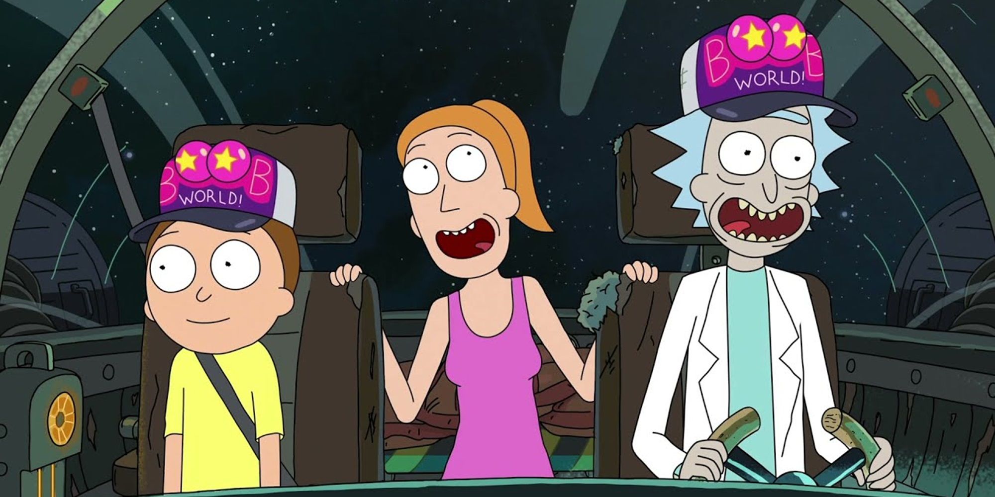 Rick and Morty on their way to Boob World with Summer