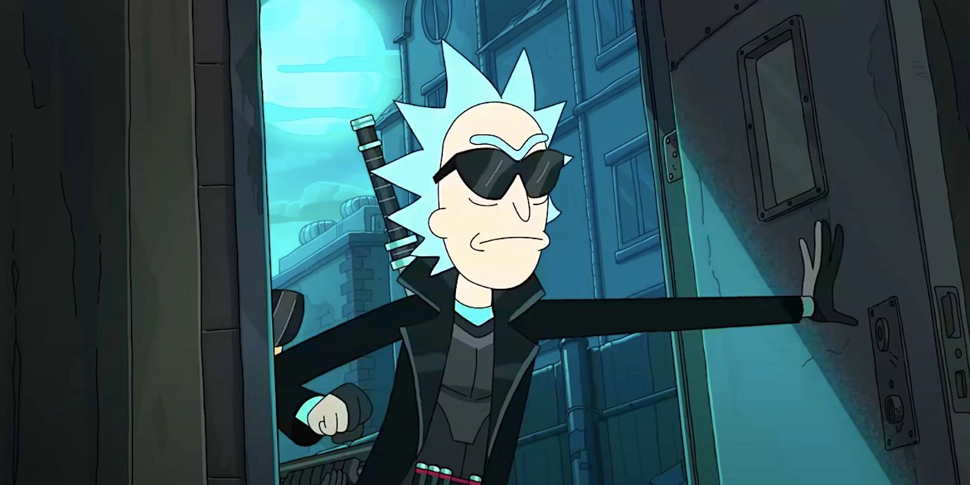 Rick bursts through a door dressed like Blade in Rick and Morty season 7 trailer