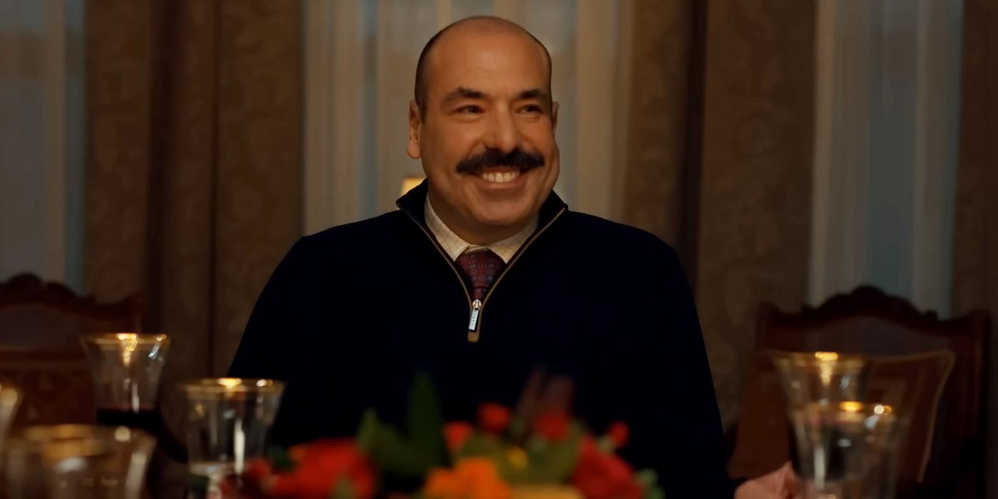 Rick Hoffman as Thomas Wright Smiling at the Dinner Table in Thanksgiving